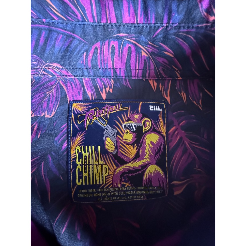 Retro Rifle Chill Chimp Mens Short Sleeve Up Shirt Tropical Monkey Gun Print-979 - Picture 3 of 7